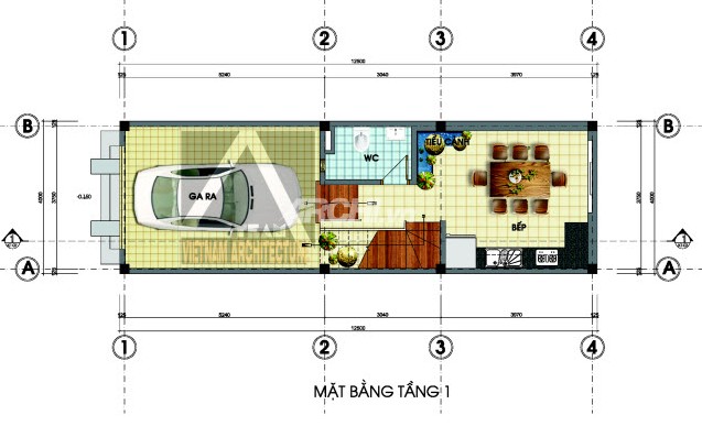 Archi - Thiết kế nhà lệch tầng hướng Tây Bắc, diện tích 4 x 12.5m