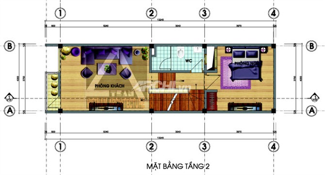 Archi - Thiết kế nhà lệch tầng hướng Tây Bắc, diện tích 4 x 12.5m